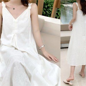 C211 Women’s Soft Cotton Linen Clothing Floral Maxi Dress Sexy V Neck Sleeveless
